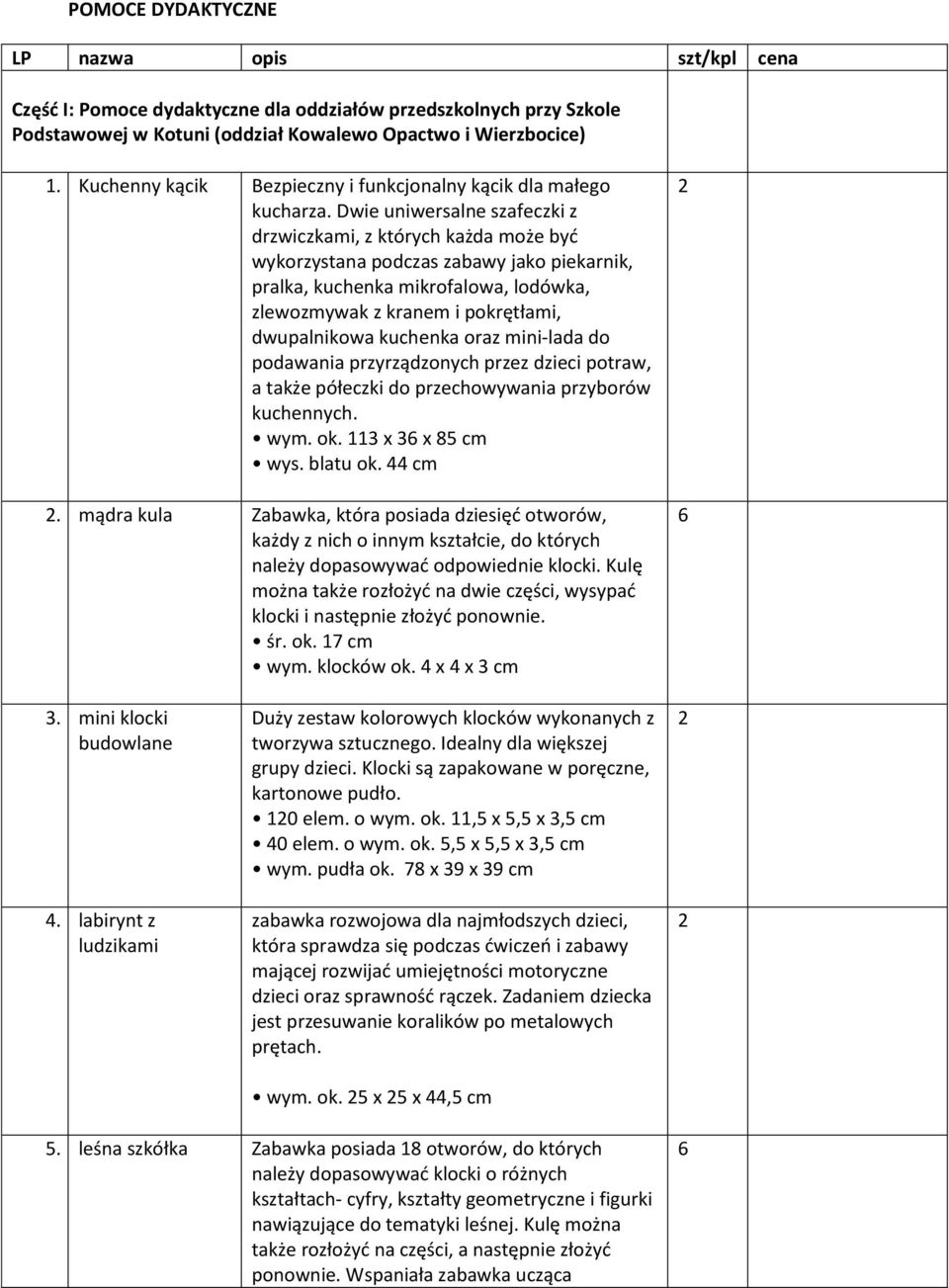 Dwie uniwersalne szafeczki z drzwiczkami, z których każda może być wykorzystana podczas zabawy jako piekarnik, pralka, kuchenka mikrofalowa, lodówka, zlewozmywak z kranem i pokrętłami, dwupalnikowa