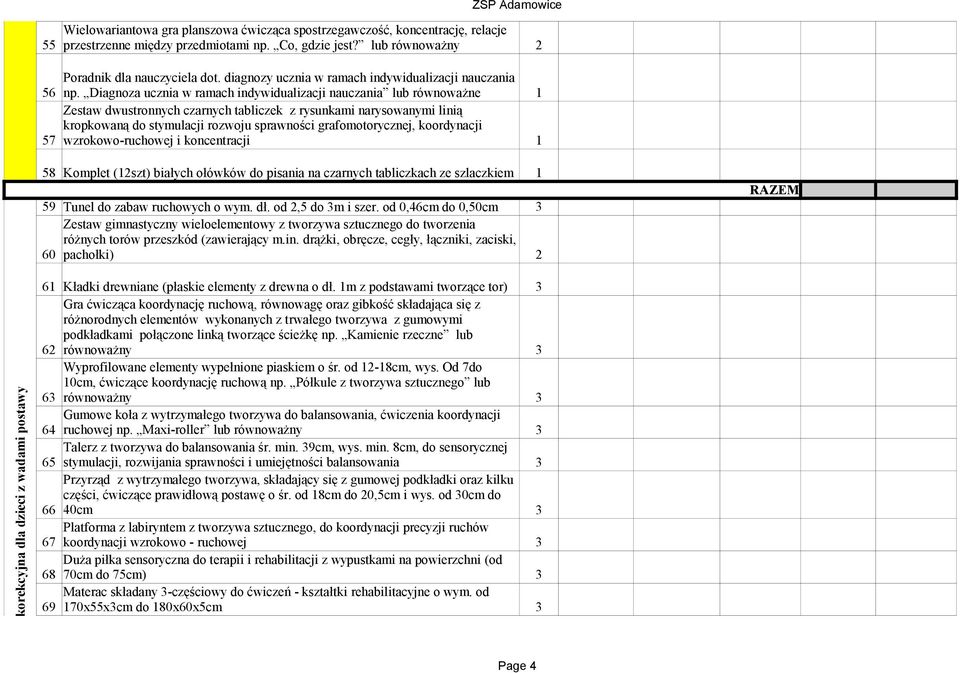 Diagnoza ucznia w ramach indywidualizacji nauczania lub równoważne Zestaw dwustronnych czarnych tabliczek z rysunkami narysowanymi linią kropkowaną do stymulacji rozwoju sprawności grafomotorycznej,
