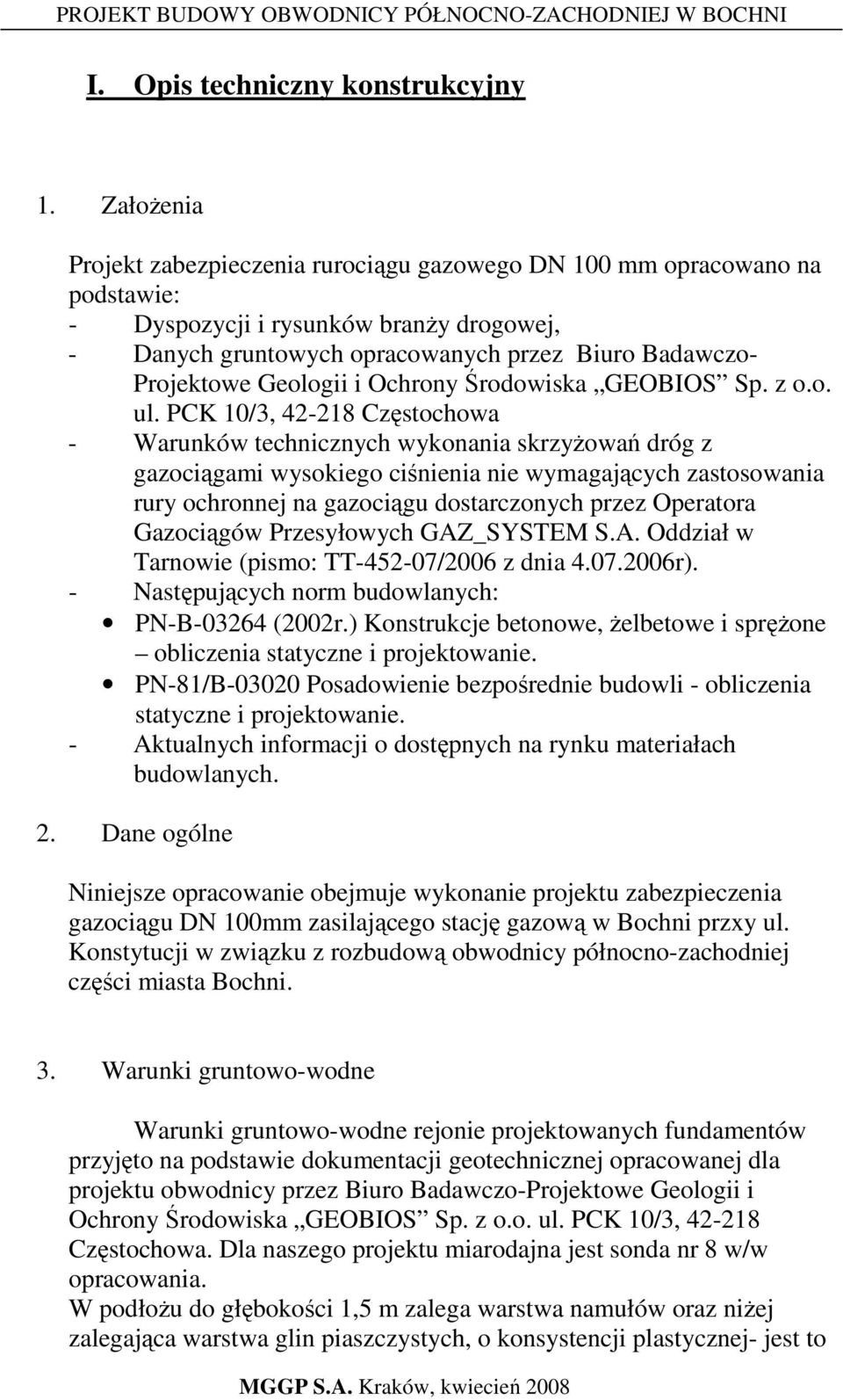 Geologii i Ochrony Środowiska GEOBIOS Sp. z o.o. ul.