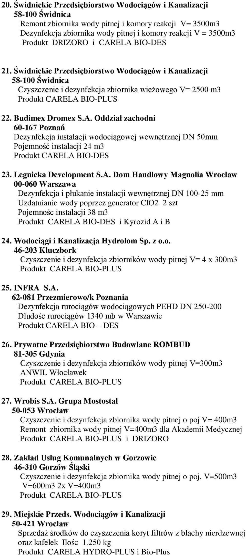 Oddział zachodni 60-167 Poznań Dezynfekcja instalacji wodociągowej wewnętrznej DN 50mm Pojemność instalacji 24 m3 23. Legnicka Development S.A.