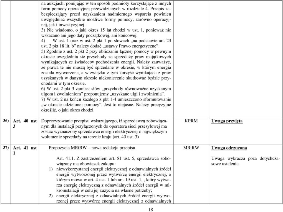 3) Nie wiadomo, o jaki okres 15 lat chodzi w ust. 1, poniewaŝ nie wskazano ani jego daty początkowej, ani końcowej. 4) W ust. 1 oraz w ust. 2 pkt 1 po słowach na podstawie art. 23 ust. 2 pkt 18 lit.