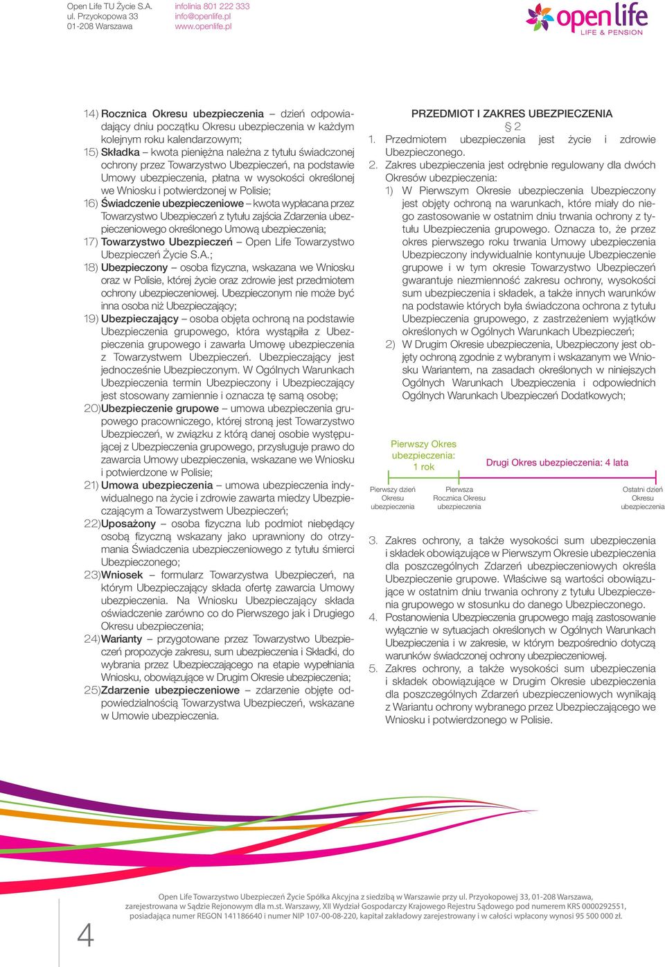 Ubezpieczeń z tytułu zajścia Zdarzenia ubezpieczeniowego określonego Umową ubezpieczenia; 17) Towarzystwo Ubezpieczeń Open Life Towarzystwo Ubezpieczeń Życie S.A.