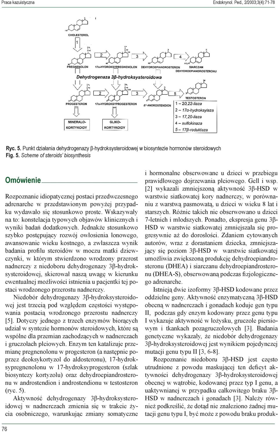 Scheme of steroids biosynthesis Omówienie Rozpoznanie idiopatycznej postaci przedwczesnego adrenarche w przedstawionym powyżej przypadku wydawało się stosunkowo proste.