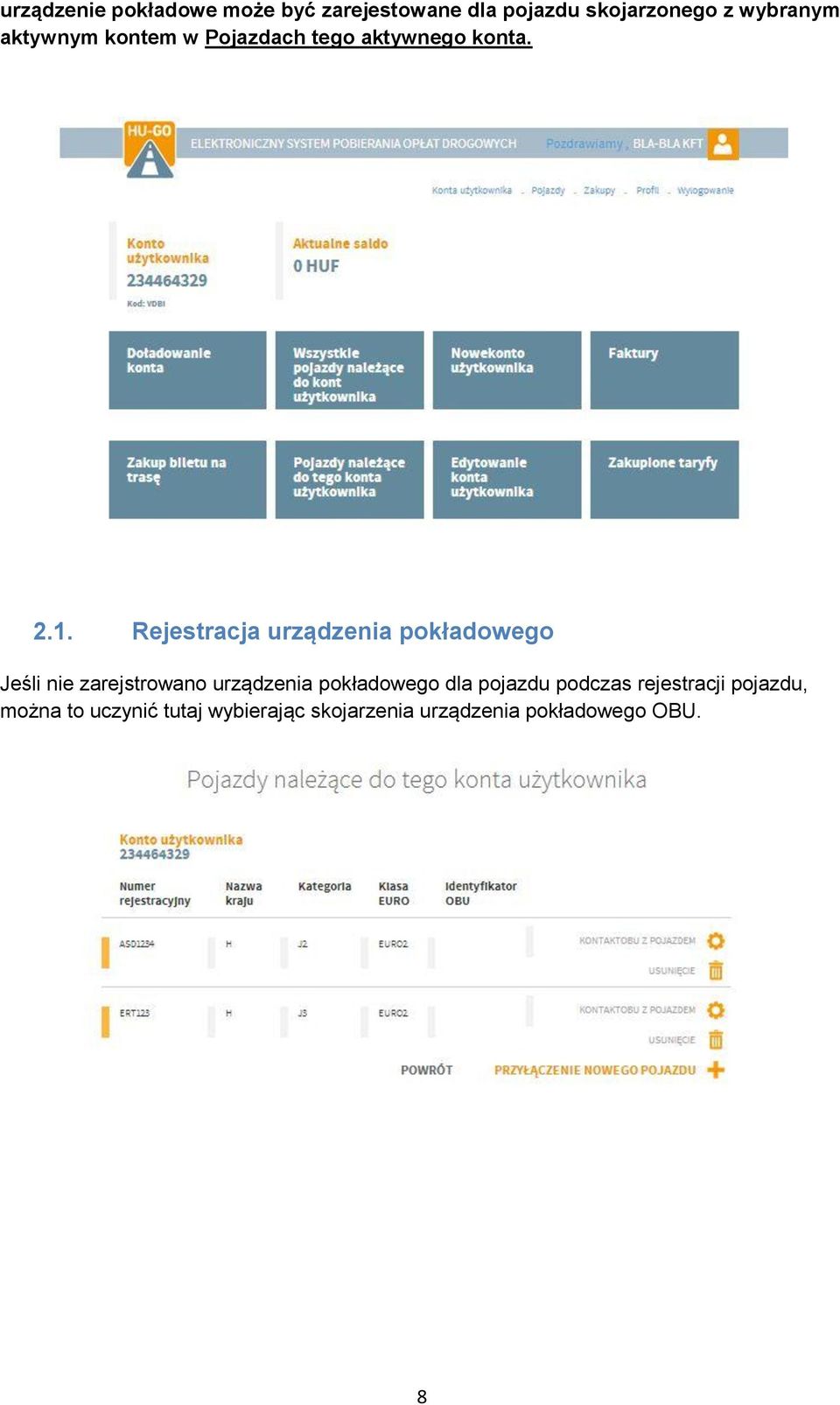 Rejestracja urządzenia pokładowego Jeśli nie zarejstrowano urządzenia pokładowego