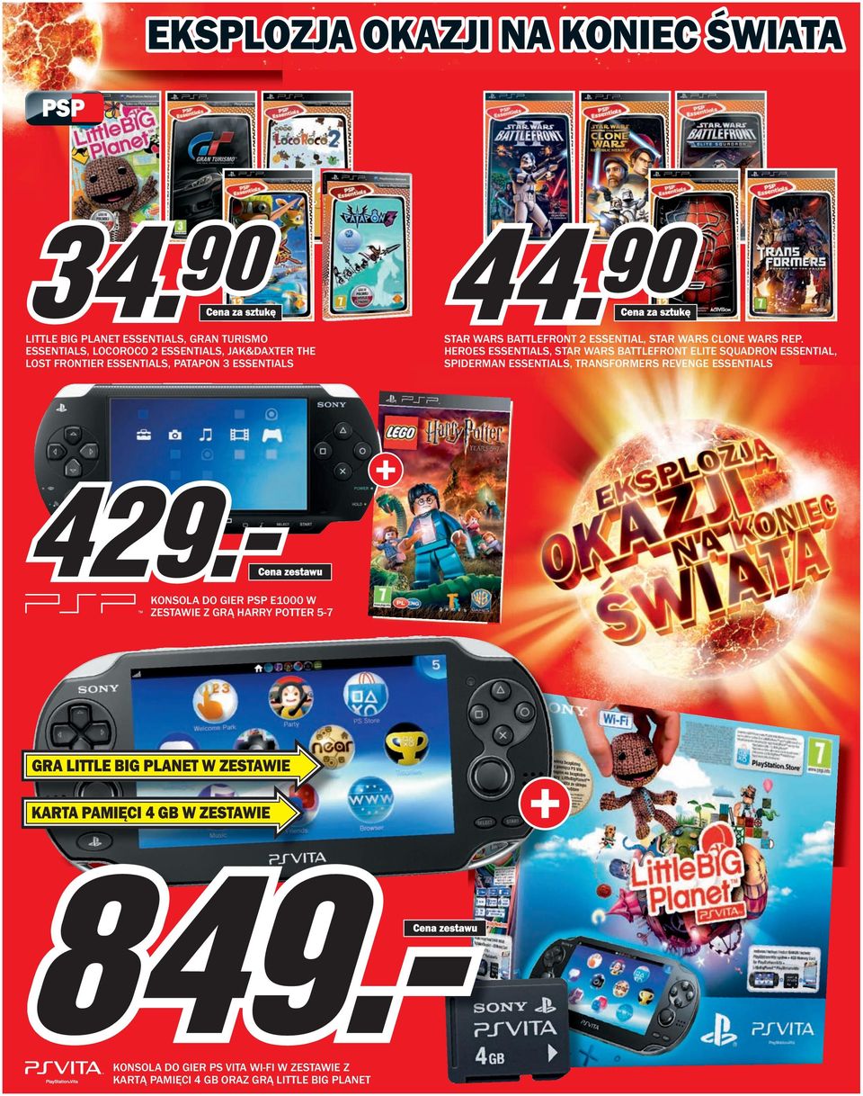 HEROES ESSENTIALS, STAR WARS BATTLEFRONT ELITE SQUADRON ESSENTIAL, SPIDERMAN ESSENTIALS, TRANSFORMERS REVENGE ESSENTIALS KONSOLA DO