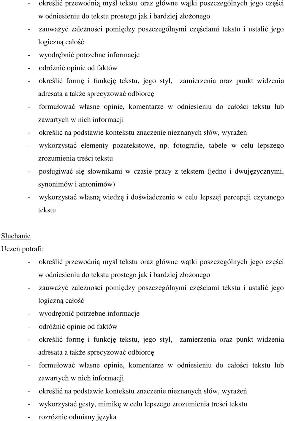 odbiorcę - formułować własne opinie, komentarze w odniesieniu do całości tekstu lub zawartych w nich informacji - określić na podstawie kontekstu znaczenie nieznanych słów, wyrażeń - wykorzystać