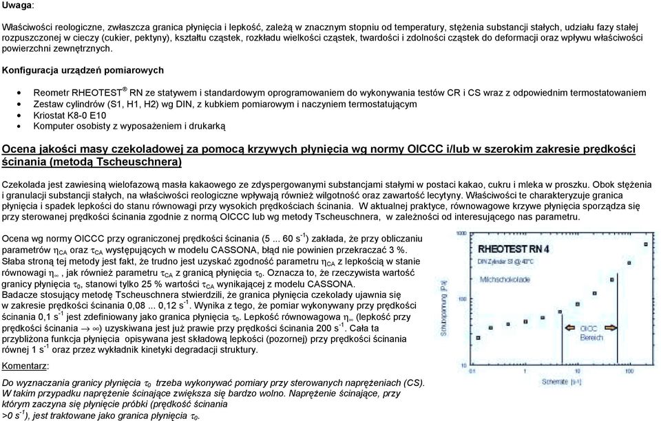 Konfiguracja urządzeń pomiarowych Reometr RHEOTEST RN ze statywem i standardowym oprogramowaniem do wykonywania testów CR i CS wraz z odpowiednim termostatowaniem Zestaw cylindrów (S1, H1, H2) wg