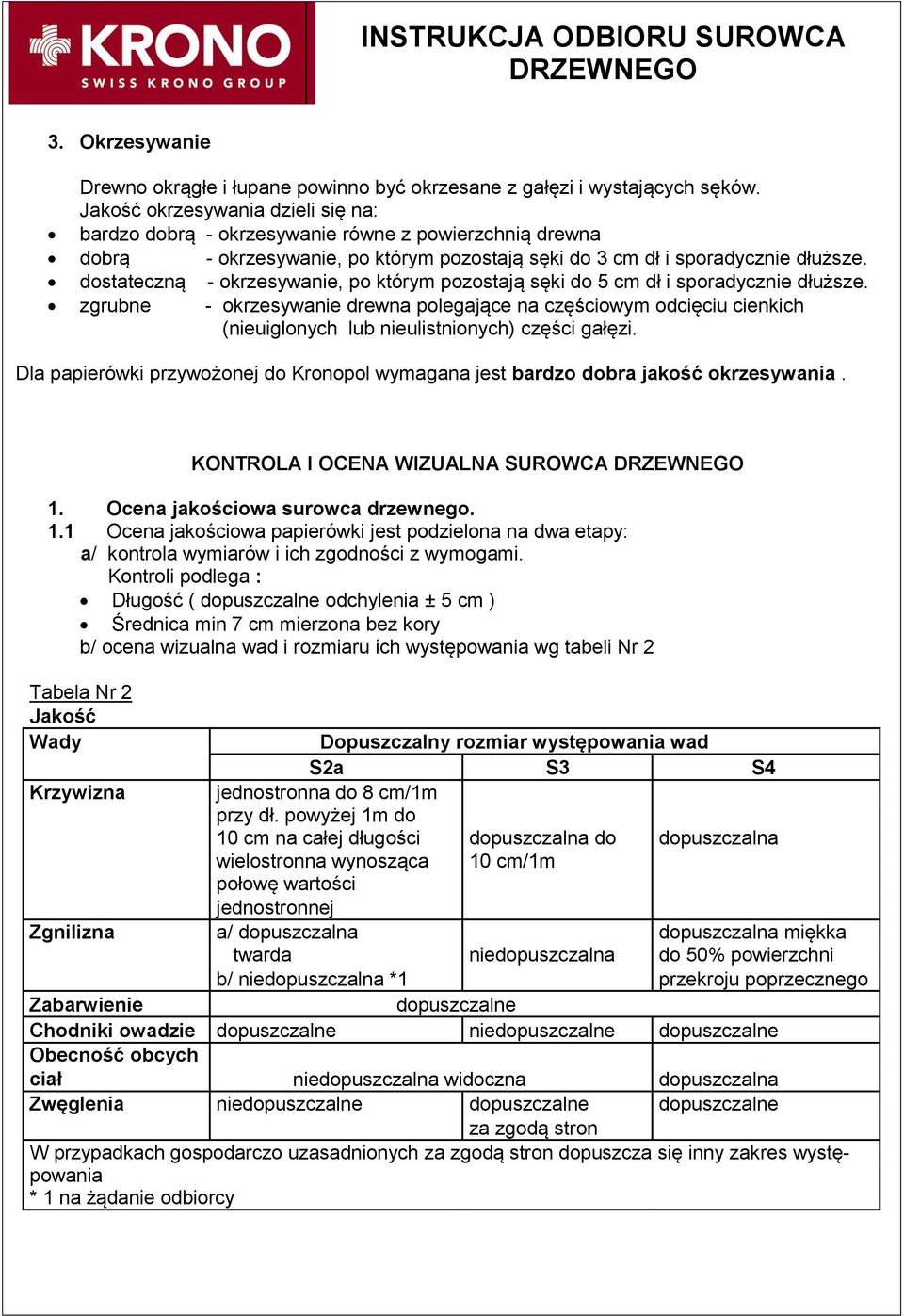 dostateczną - okrzesywanie, po którym pozostają sęki do 5 cm dł i sporadycznie dłuższe.