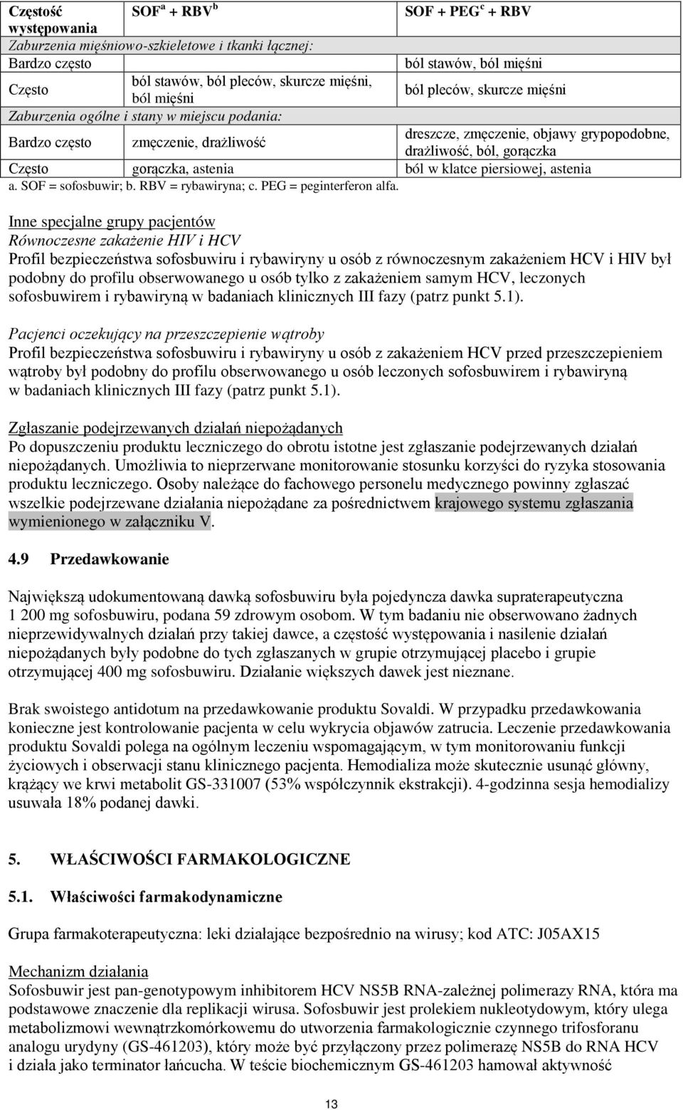 astenia ból w klatce piersiowej, astenia a. SOF = sofosbuwir; b. RBV = rybawiryna; c. PEG = peginterferon alfa.