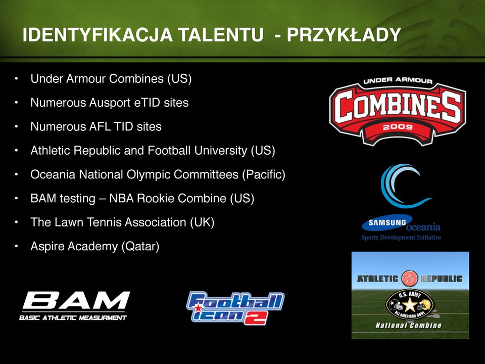 University (US) Oceania National Olympic Committees (Pacific) BAM testing