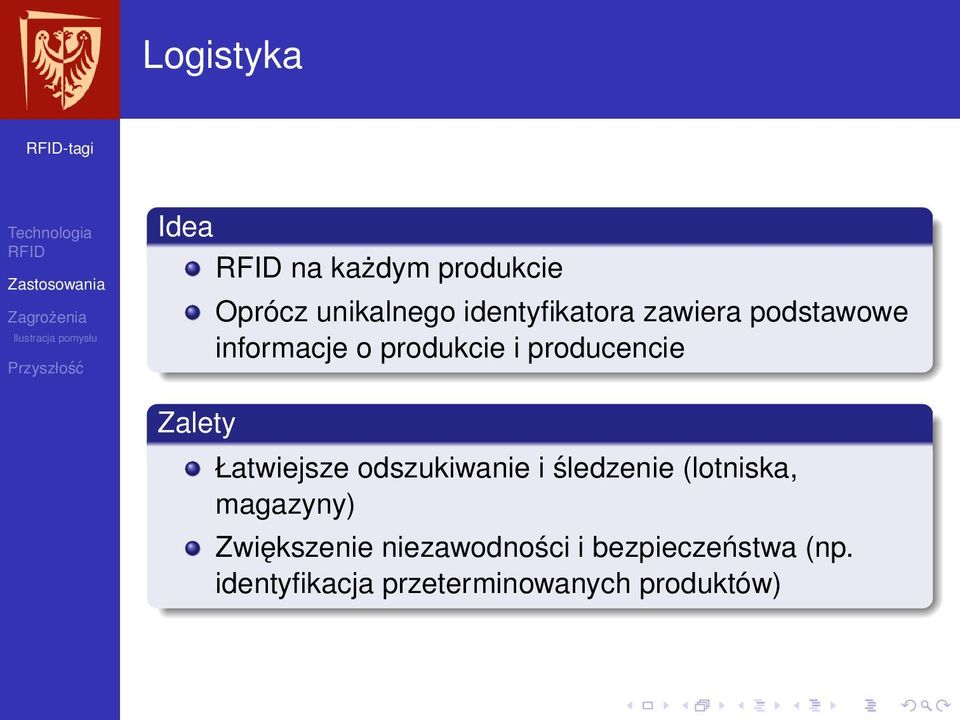 Zalety Łatwiejsze odszukiwanie i śledzenie (lotniska, magazyny)