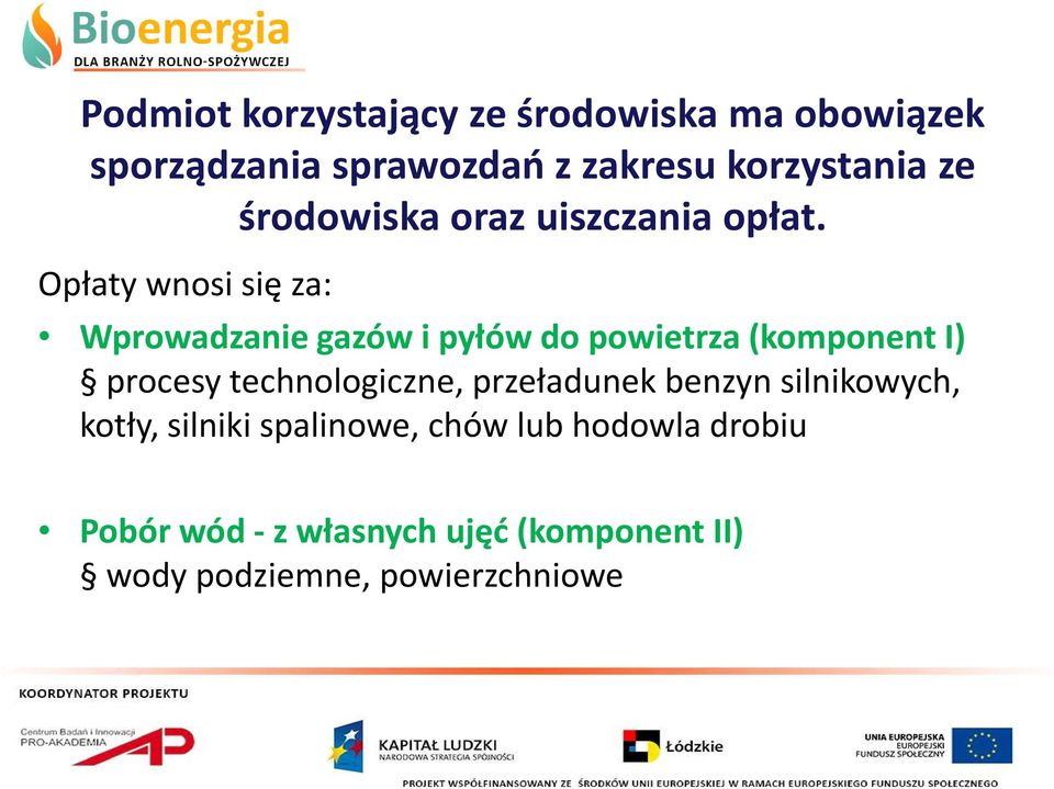 Opłaty wnosi się za: Wprowadzanie gazów i pyłów do powietrza (komponent I) procesy