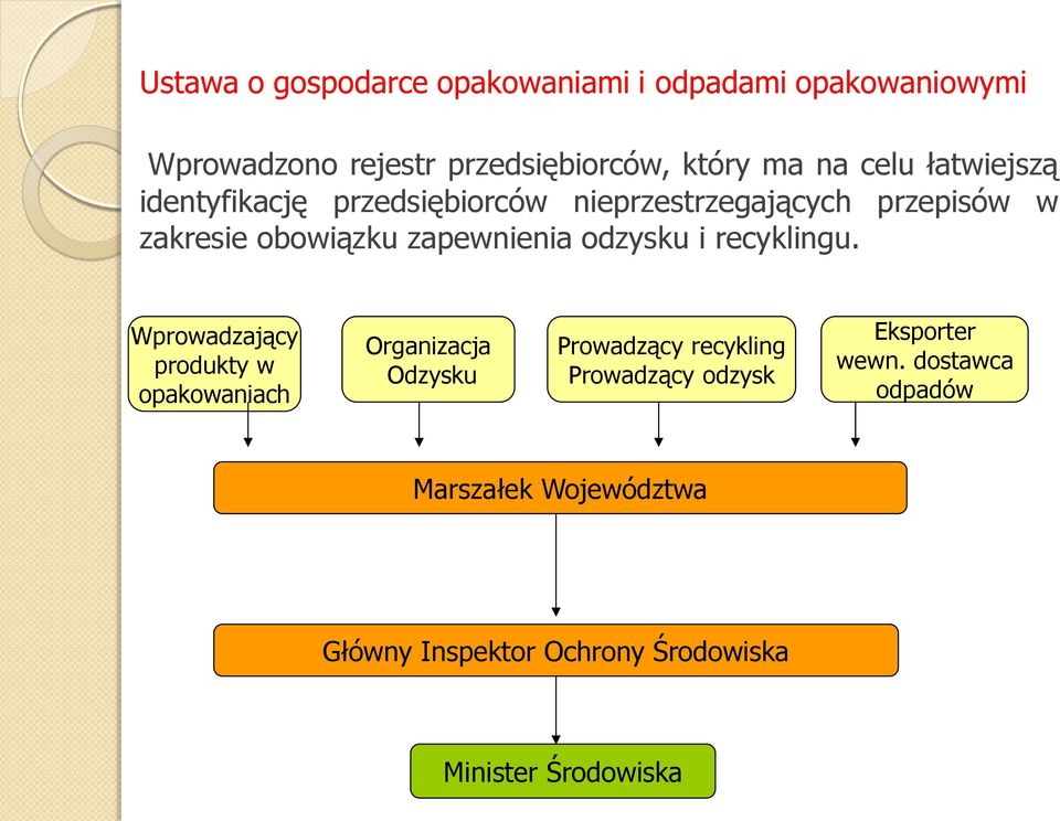 Wprowadzający produkty w opakowaniach Organizacja Odzysku Prowadzący recykling Prowadzący odzysk