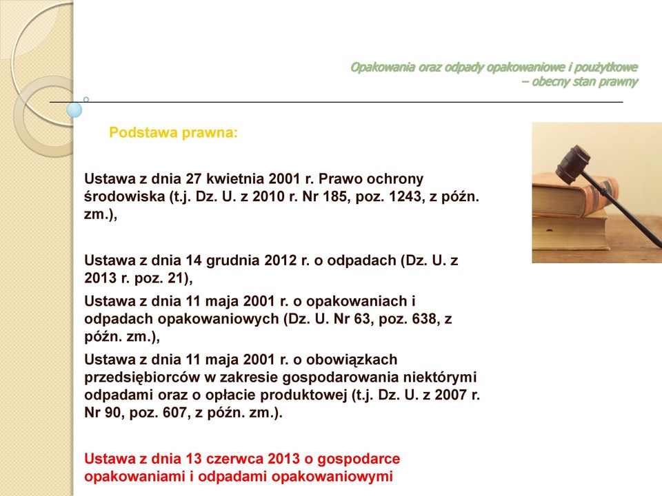 o opakowaniach i odpadach opakowaniowych (Dz. U. Nr 63, poz. 638, z późn. zm.), Ustawa z dnia 11 maja 2001 r.