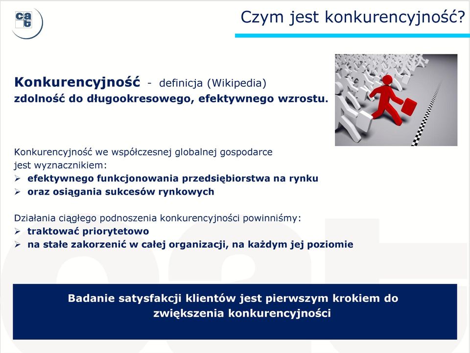 oraz osiągania sukcesów rynkowych Działania ciągłego podnoszenia konkurencyjności powinniśmy: traktować priorytetowo na stałe