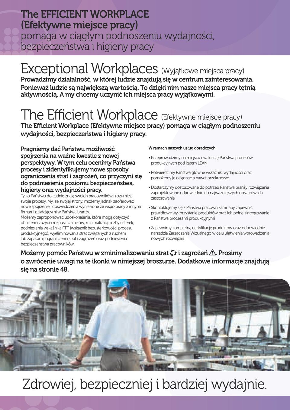 The Efficient Workplace (Efektywne miejsce pracy) The Efficient Workplace (Efektywne miejsce pracy) pomaga w ciągłym podnoszeniu wydajności, bezpieczeństwa i higieny pracy.