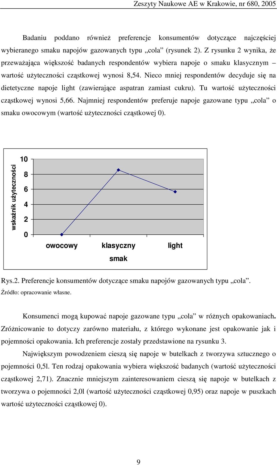 Nieco mniej respondentów decyduje się na dietetyczne napoje light (zawierające aspatran zamiast cukru). Tu wartość użyteczności cząstkowej wynosi 5,66.