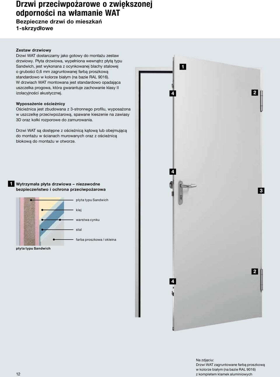 W drzwiach WAT montowana jest standardowo opadająca uszczelka progowa, która gwarantuje zachowanie klasy II izolacyjności akustycznej.