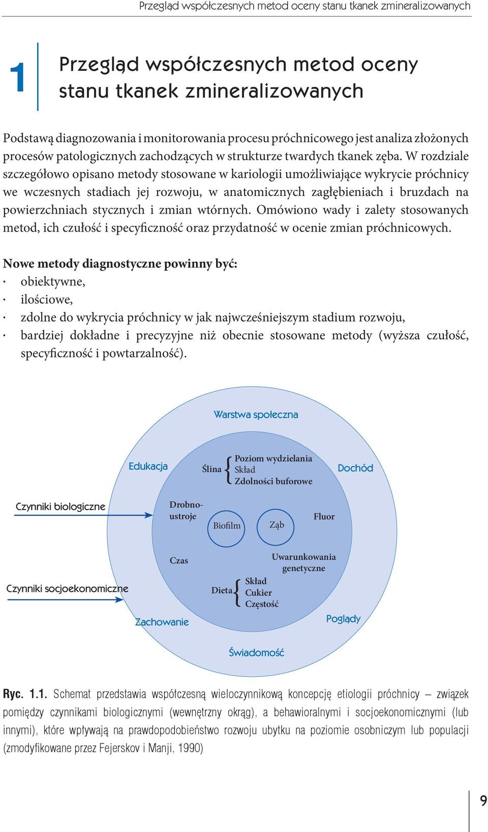 W rozdziale szczegółowo opisano metody stosowane w kariologii umożliwiające wykrycie próchnicy we wczesnych stadiach jej rozwoju, w anatomicznych zagłębieniach i bruzdach na powierzchniach stycznych