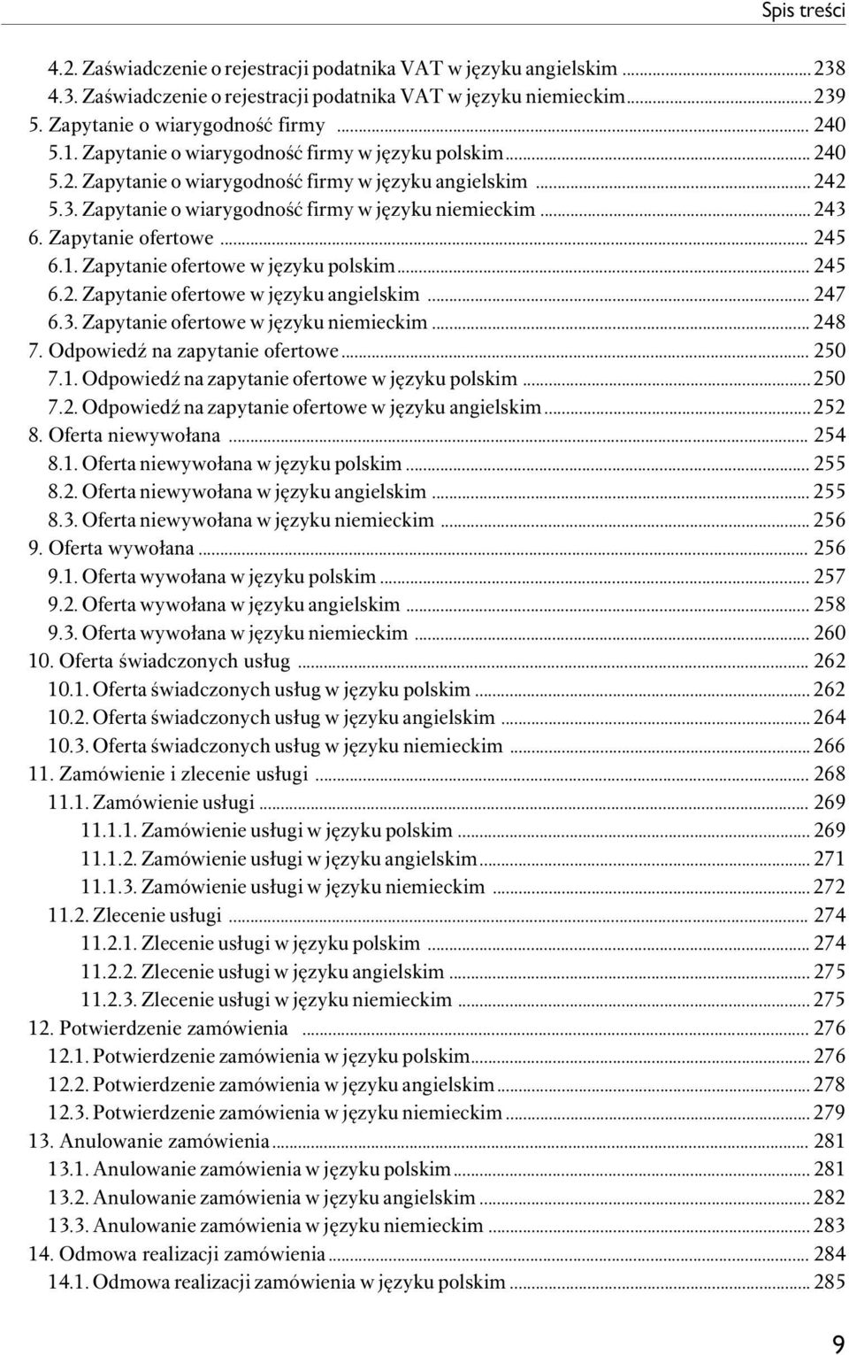 .. 245 6.1. Zapytanie ofertowe w języku polskim... 245 6.2. Zapytanie ofertowe w języku angielskim... 247 6.3. Zapytanie ofertowe w języku niemieckim...248 7. Odpowiedź na zapytanie ofertowe... 250 7.