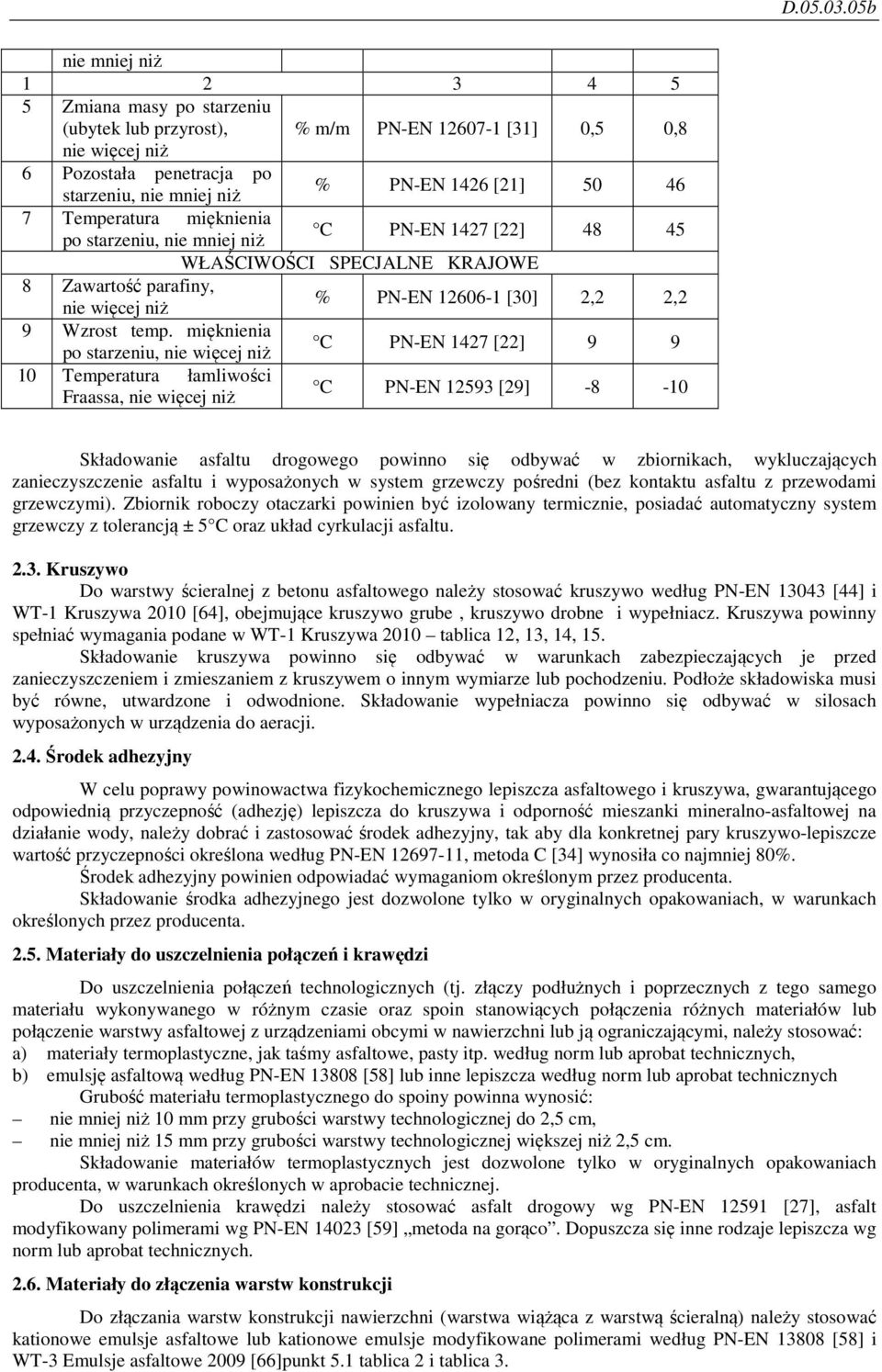 mięknienia po starzeniu, nie więcej niż C PN-EN 1427 [22] 9 9 10 Temperatura łamliwości Fraassa, nie więcej niż C PN-EN 12593 [29] -8-10 Składowanie asfaltu drogowego powinno się odbywać w