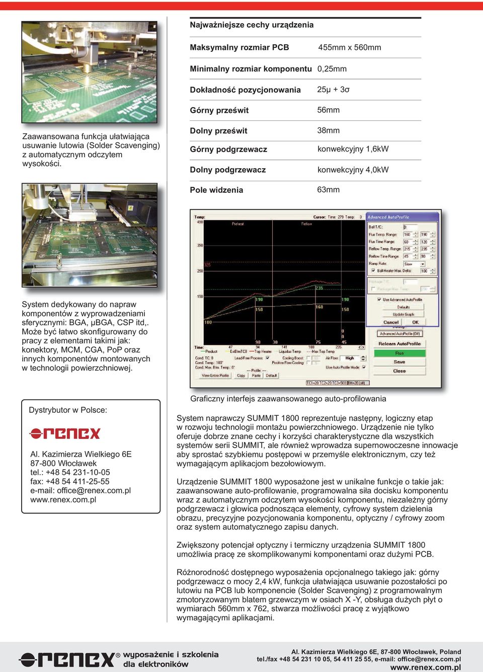 Dok³adnoœæ pozycjonowania Górny przeœwit Dolny przeœwit Górny podgrzewacz Dolny podgrzewacz Pole widzenia 25µ + 3ó 56mm 38mm konwekcyjny 1,6kW konwekcyjny 4,0kW 63mm System dedykowany do napraw