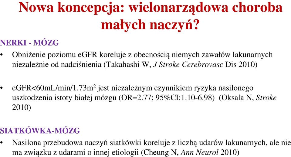 Stroke Cerebrovasc Dis 2010) egfr<60ml/min/1.