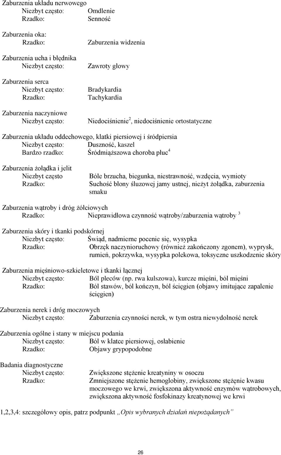 kaszel Bardzo rzadko: Śródmiąższowa choroba płuc 4 Zaburzenia żołądka i jelit Niezbyt często Bóle brzucha, biegunka, niestrawność, wzdęcia, wymioty Suchość błony śluzowej jamy ustnej, nieżyt żołądka,