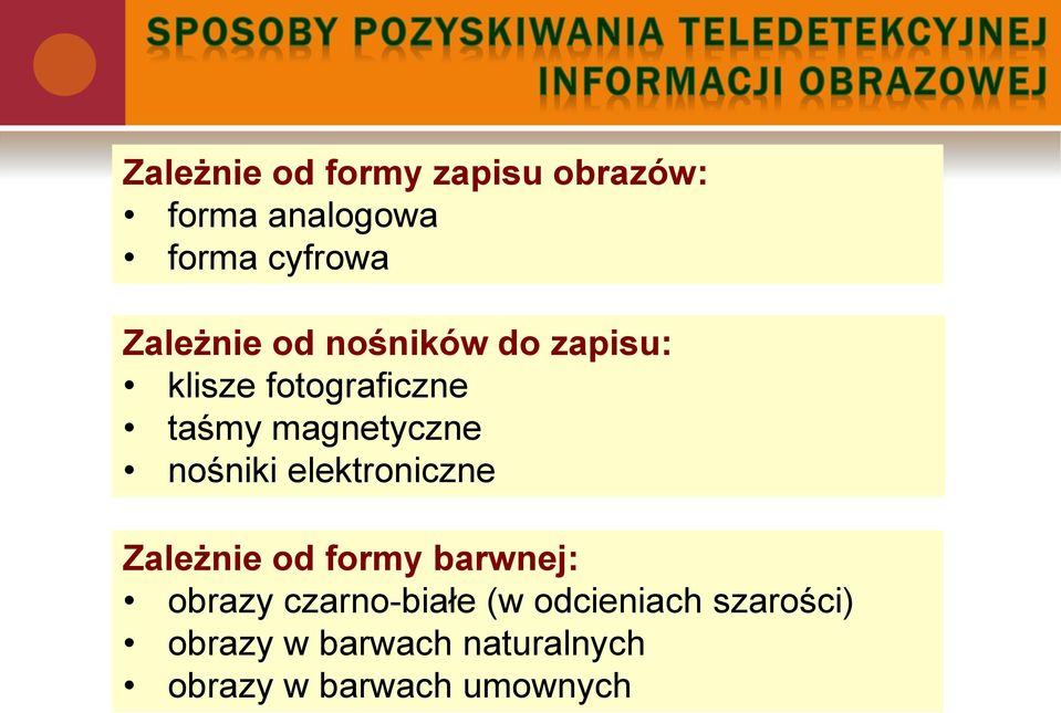 nośniki elektroniczne Zależnie od formy barwnej: obrazy czarno-białe