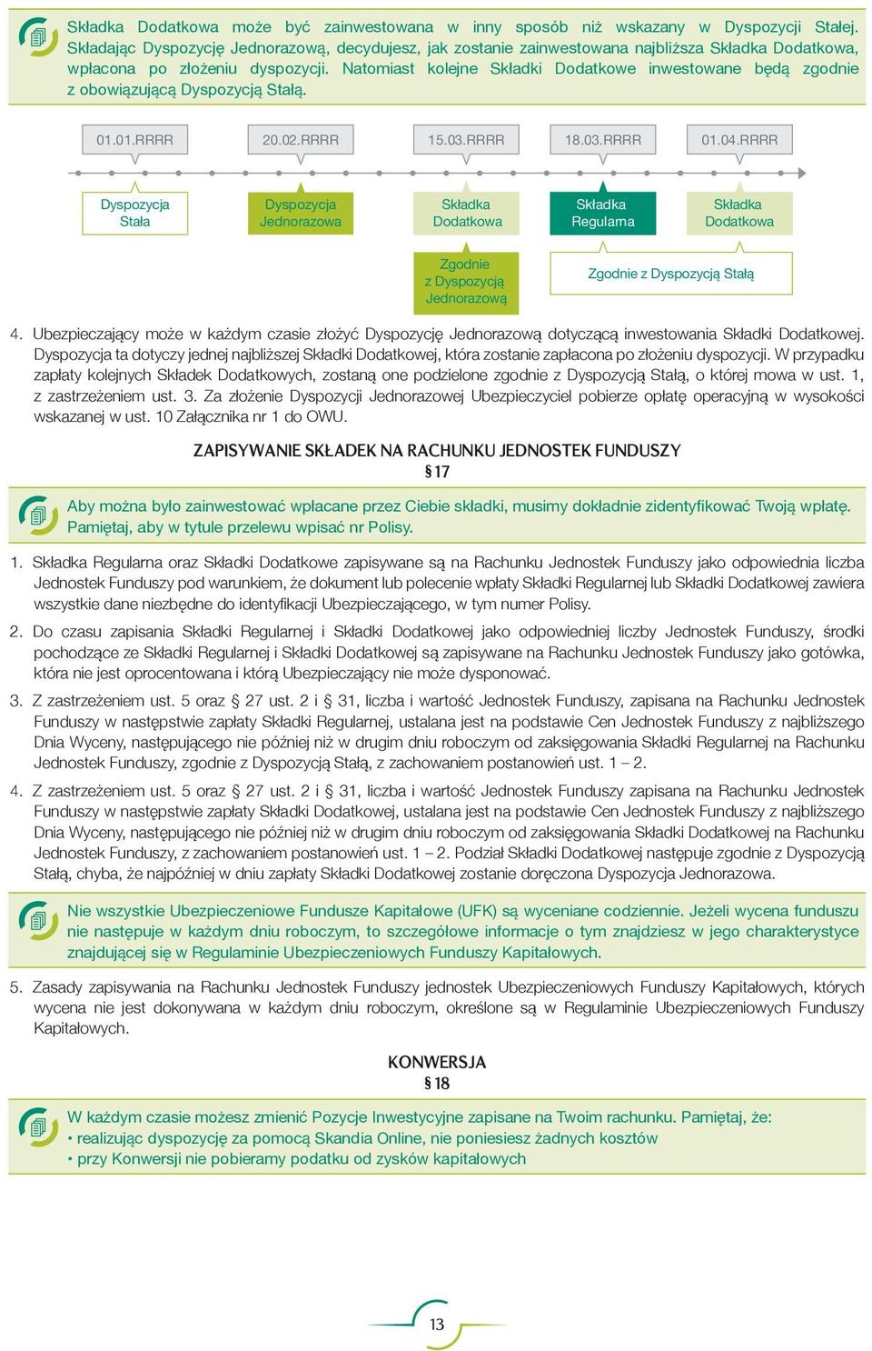 Natomiast kolejne Składki Dodatkowe inwestowane będą zgodnie z obowiązującą Dyspozycją Stałą. 01.01.RRRR 20.02.RRRR 15.03.RRRR 18.03.RRRR 01.04.