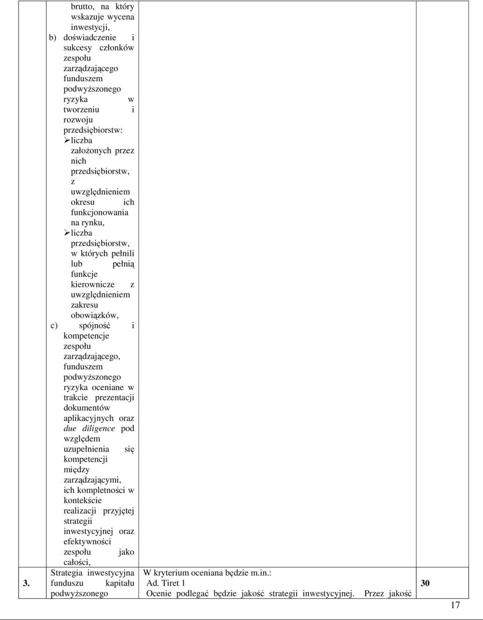 spójność i kompetencje zespołu zarządzającego, funduszem podwyŝszonego ryzyka oceniane w trakcie prezentacji dokumentów aplikacyjnych oraz due diligence pod względem uzupełnienia się kompetencji