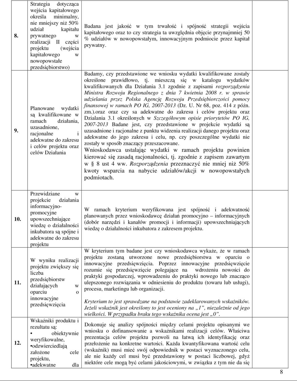 spójność strategii wejścia kapitałowego oraz to czy strategia ta uwzględnia objęcie przynajmniej 50 % udziałów w nowopowstałym, innowacyjnym podmiocie przez kapitał prywatny.