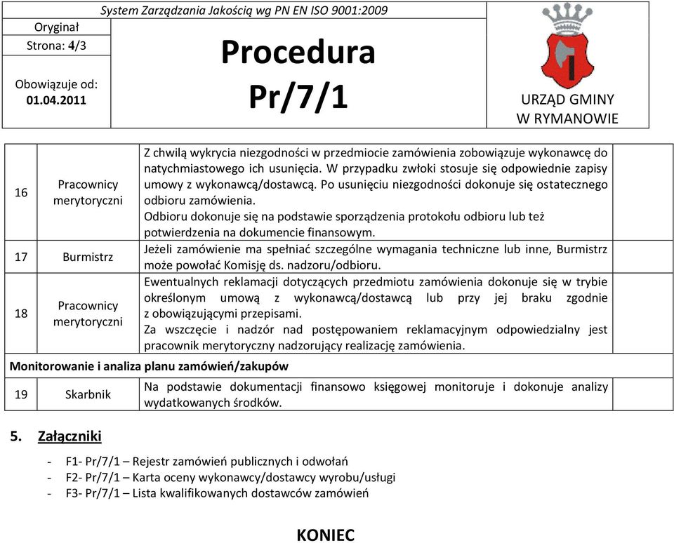 Odbioru dokonuje się na podstawie sporządzenia protokołu odbioru lub też potwierdzenia na dokumencie finansowym.