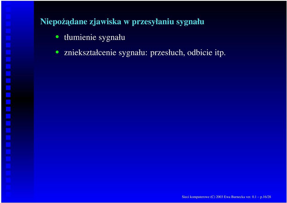 sygnału: przesłuch, odbicie itp.