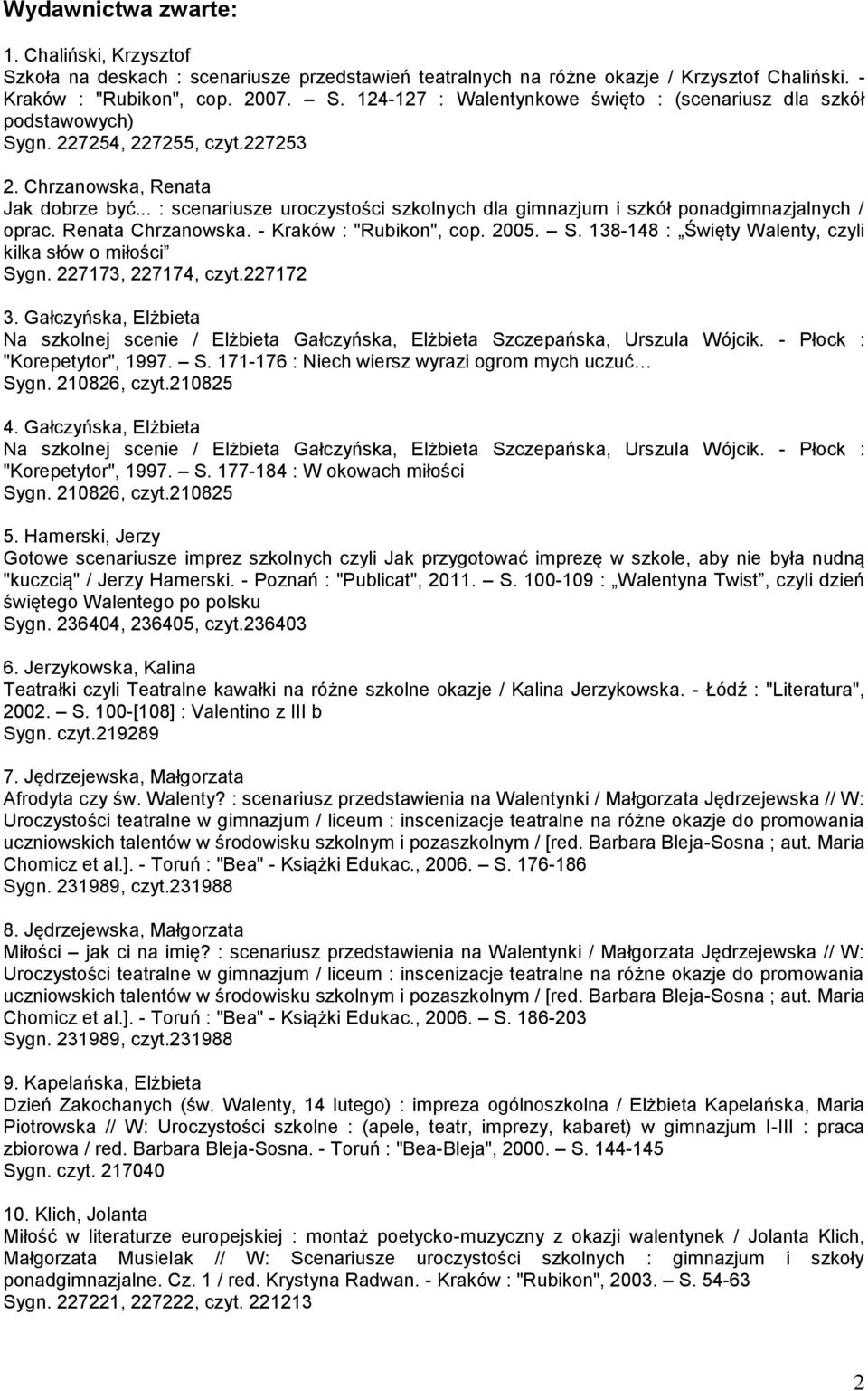 - Kraków : "Rubikon", cop. 2005. S. 138-148 : Święty Walenty, czyli kilka słów o miłości Sygn. 227173, 227174, czyt.227172 3.