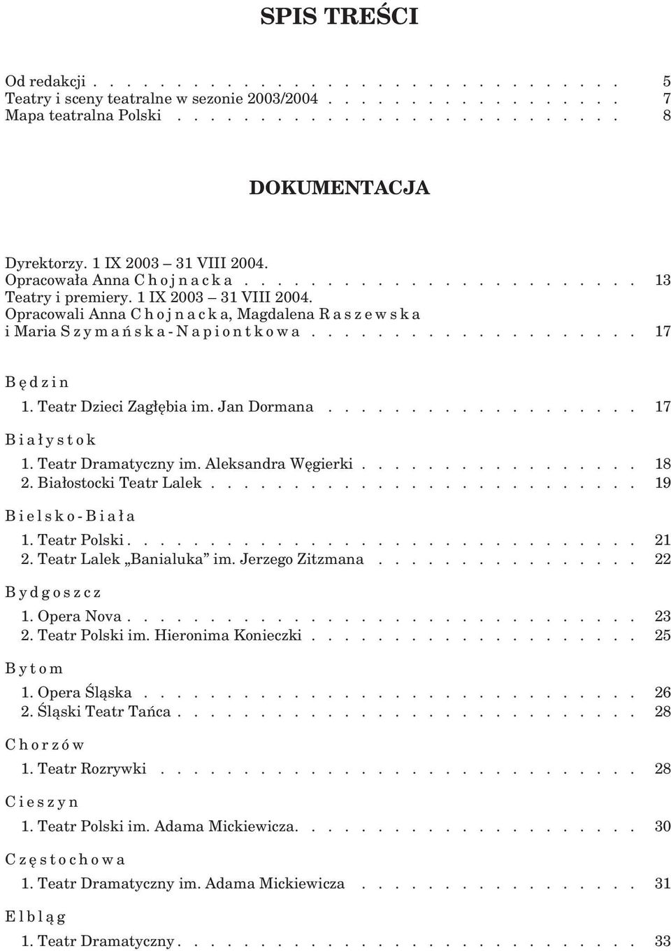 Opracowali Anna C h ojnacka, Magdalena R a szewska i Maria S z ymańska-napiontkowa.................... 17 Będzin 1. Teatr Dzieci Zagłębia im. Jan Dormana................... 17 Białystok 1.