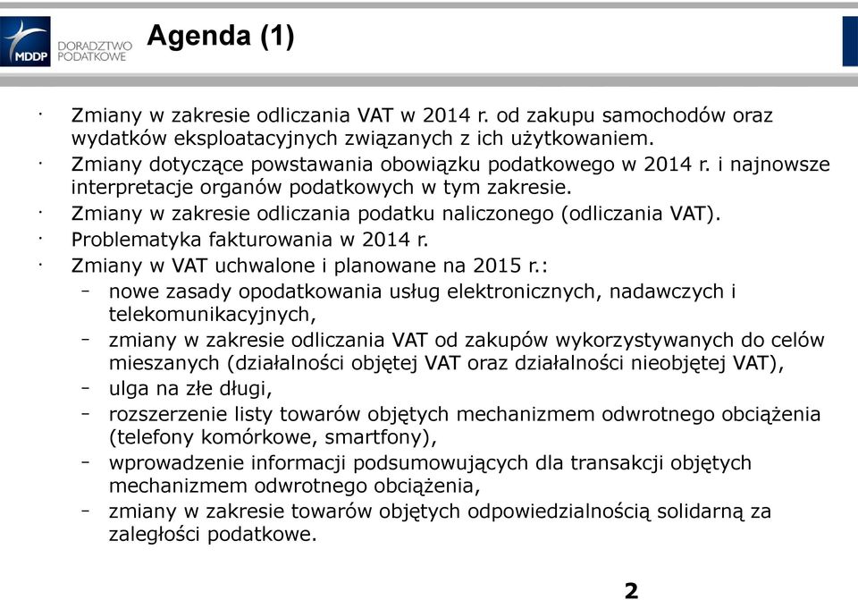 Zmiany w VAT uchwalone i planowane na 2015 r.