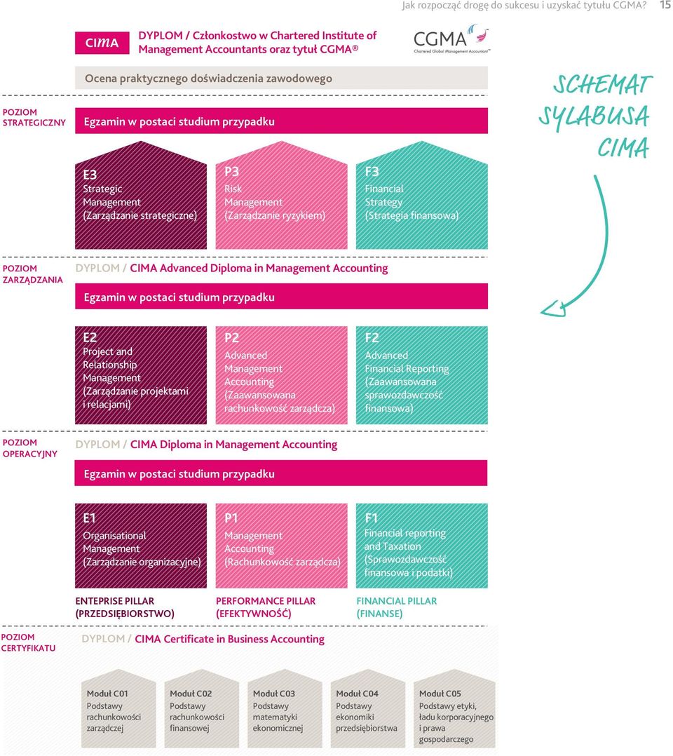 Strategic Management (Zarządzanie strategiczne) P3 Risk Management (Zarządzanie ryzykiem) F3 Financial Strategy (Strategia finansowa) SCHEMAT SYLABUSA CIMA POZIOM ZARZĄDZANIA DYPLOM / CIMA Advanced