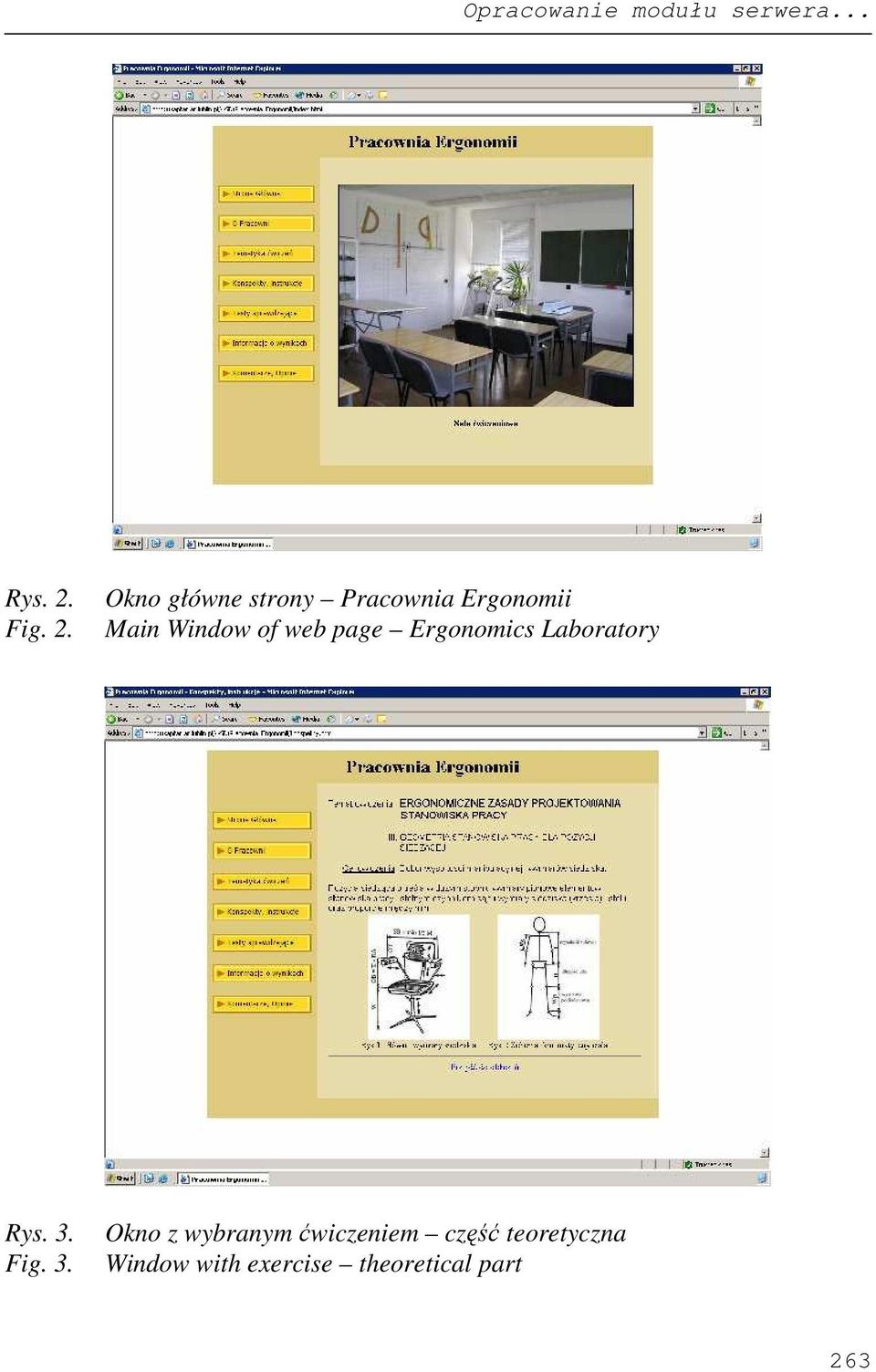 Okno główne strony Pracownia Ergonomii Main Window of web