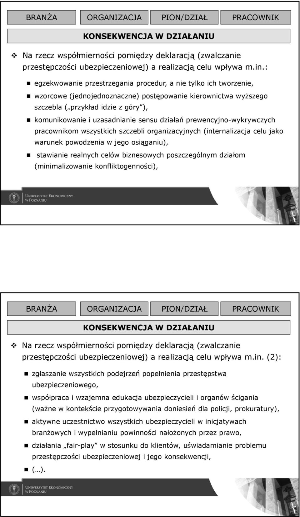 sensu działań prewencyjno-wykrywczych pracownikom wszystkich szczebli organizacyjnych (internalizacja celu jako warunek powodzenia w jego osiąganiu), stawianie realnych celów biznesowych