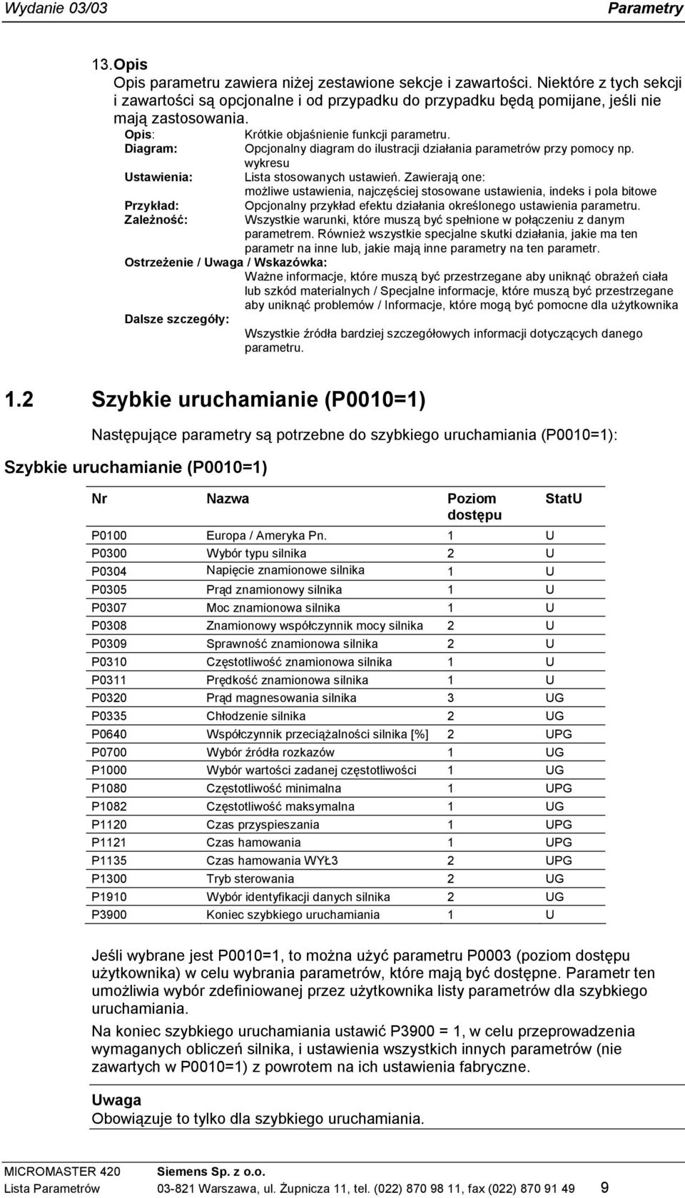 Opcjonalny diagram do ilustracji działania parametrów przy pomocy np. wykresu Lista stosowanych ustawień.