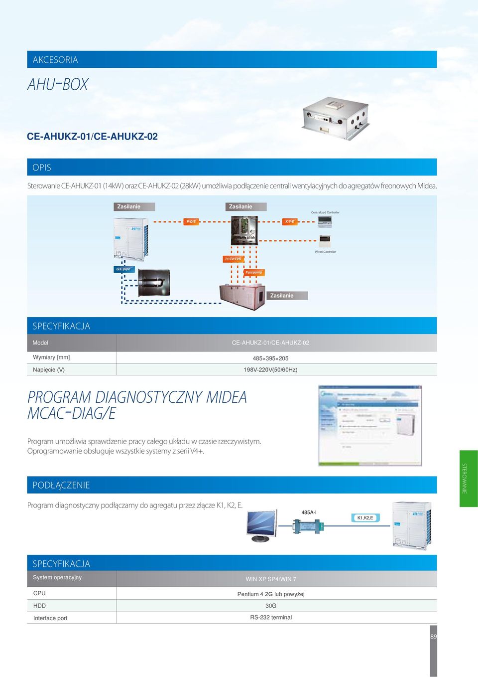 P/Q/E X/Y/E Wired Controller T1/T2/T2B G/L pipe Fan/pump CE-AHUKZ-01/CE-AHUKZ-02 485 395 205 PROGRAM DIAGNOSTYCZNY MIDEA MCAC-DIAG/E Program