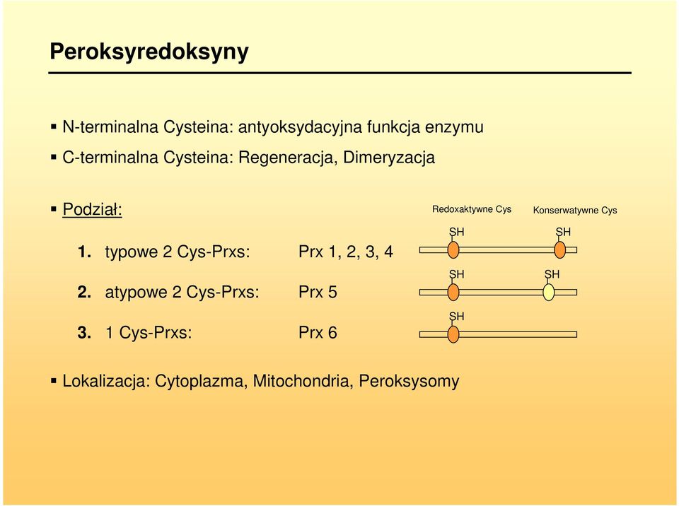 typowe 2 Cys-Prxs: Prx 1, 2, 3, 4 2. atypowe 2 Cys-Prxs: Prx 5 3.