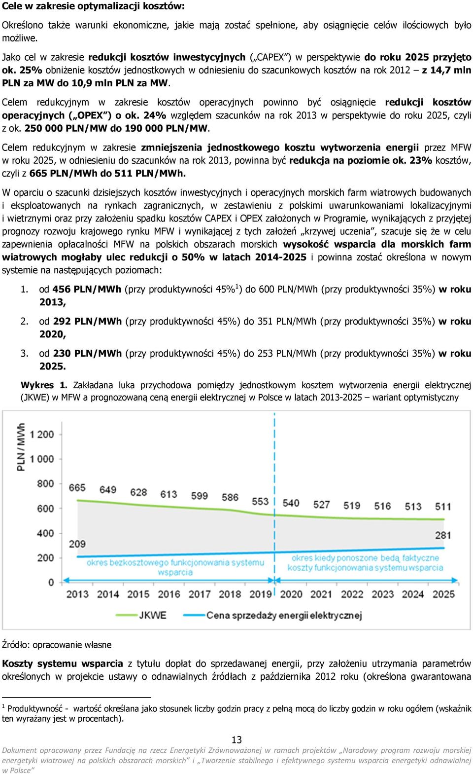 25% obniżenie kosztów jednostkowych w odniesieniu do szacunkowych kosztów na rok 2012 z 14,7 mln PLN za MW do 10,9 mln PLN za MW.