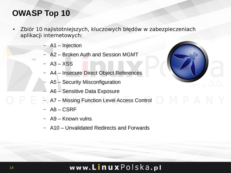 Direct Object References A5 Security Misconfiguration A6 Sensitive Data Exposure A7