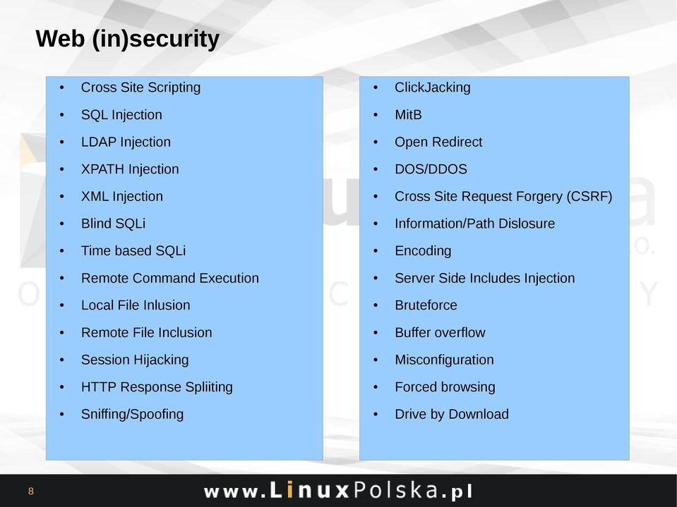 Encoding Remote Command Execution Server Side Includes Injection Local File Inlusion Bruteforce Remote File Inclusion