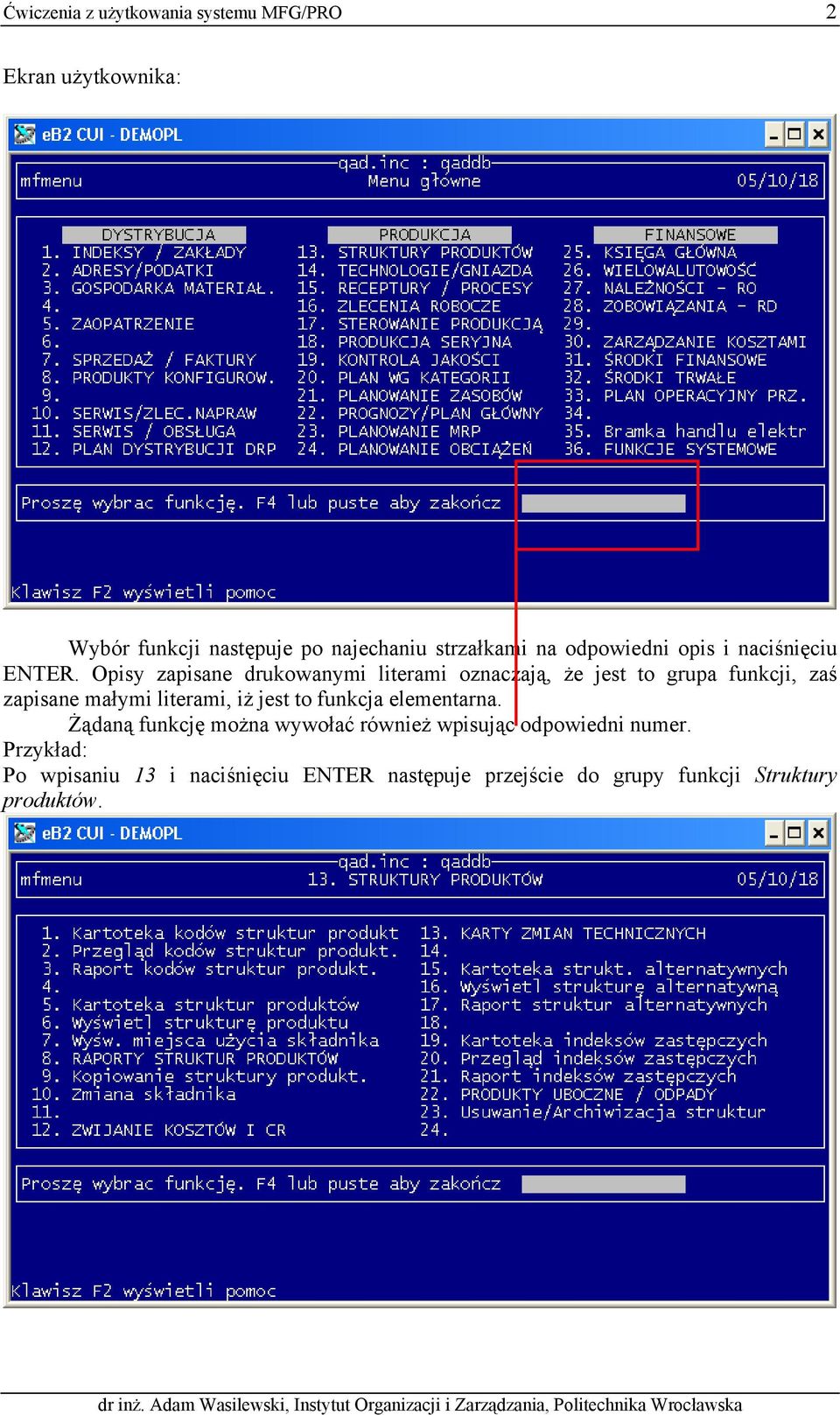 Opisy zapisane drukowanymi literami oznaczają, że jest to grupa funkcji, zaś zapisane małymi literami, iż jest