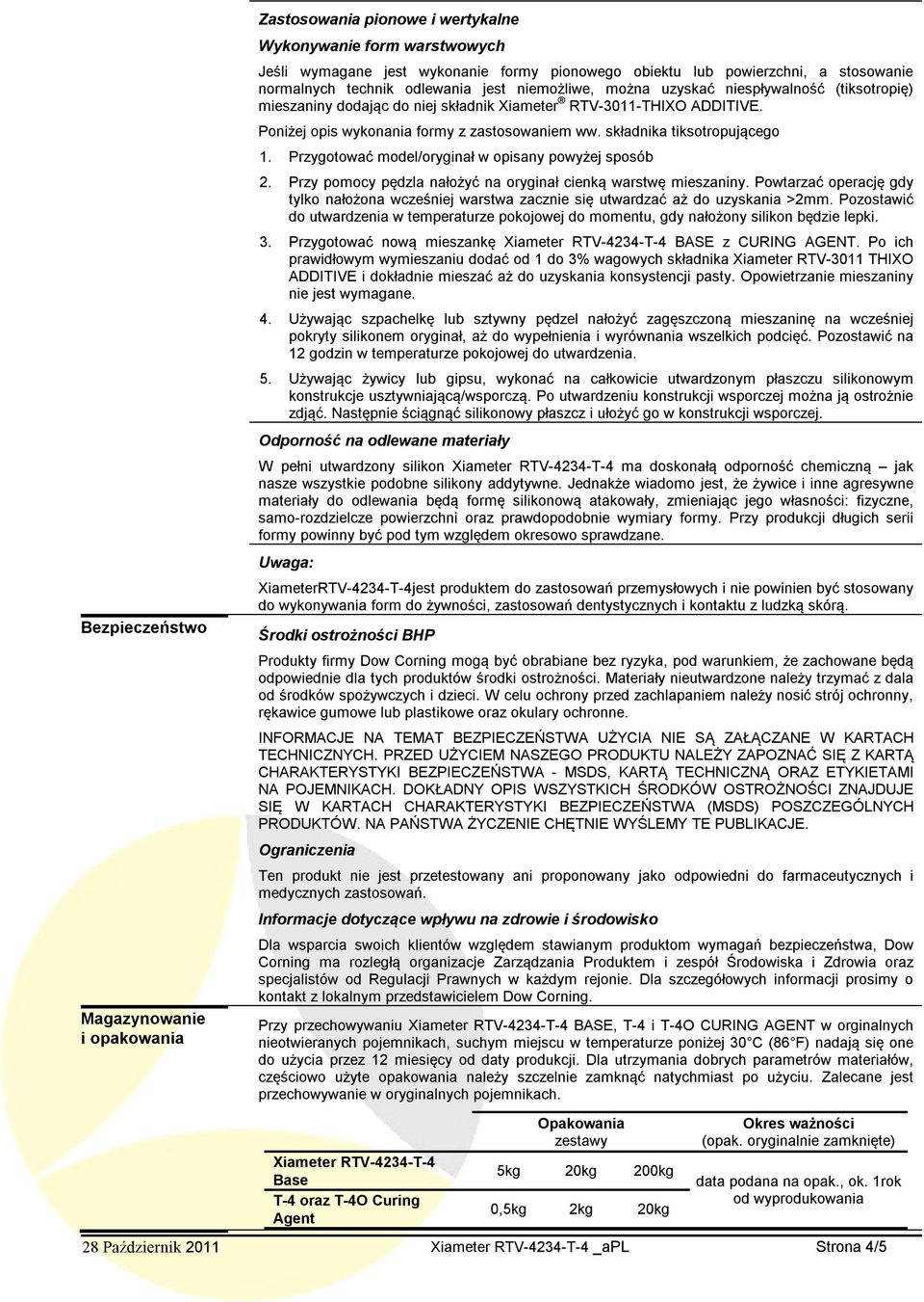 składnika tiksotropującego 1. Przygotować model/oryginał w opisany powyżej sposób 2. Przy pomocy pędzla nałożyć na oryginał cienką warstwę mieszaniny.