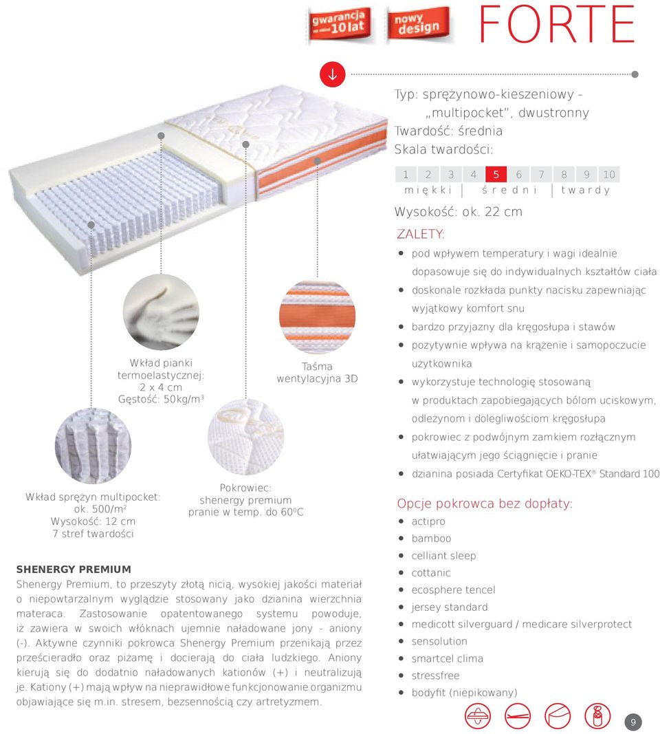 22 cm pod wpływem temperatury i wagi idealnie dopasowuje się do indywidualnych kształtów ciała doskonale rozkłada punkty nacisku zapewniając wyjątkowy komfort snu bardzo przyjazny dla kręgosłupa i