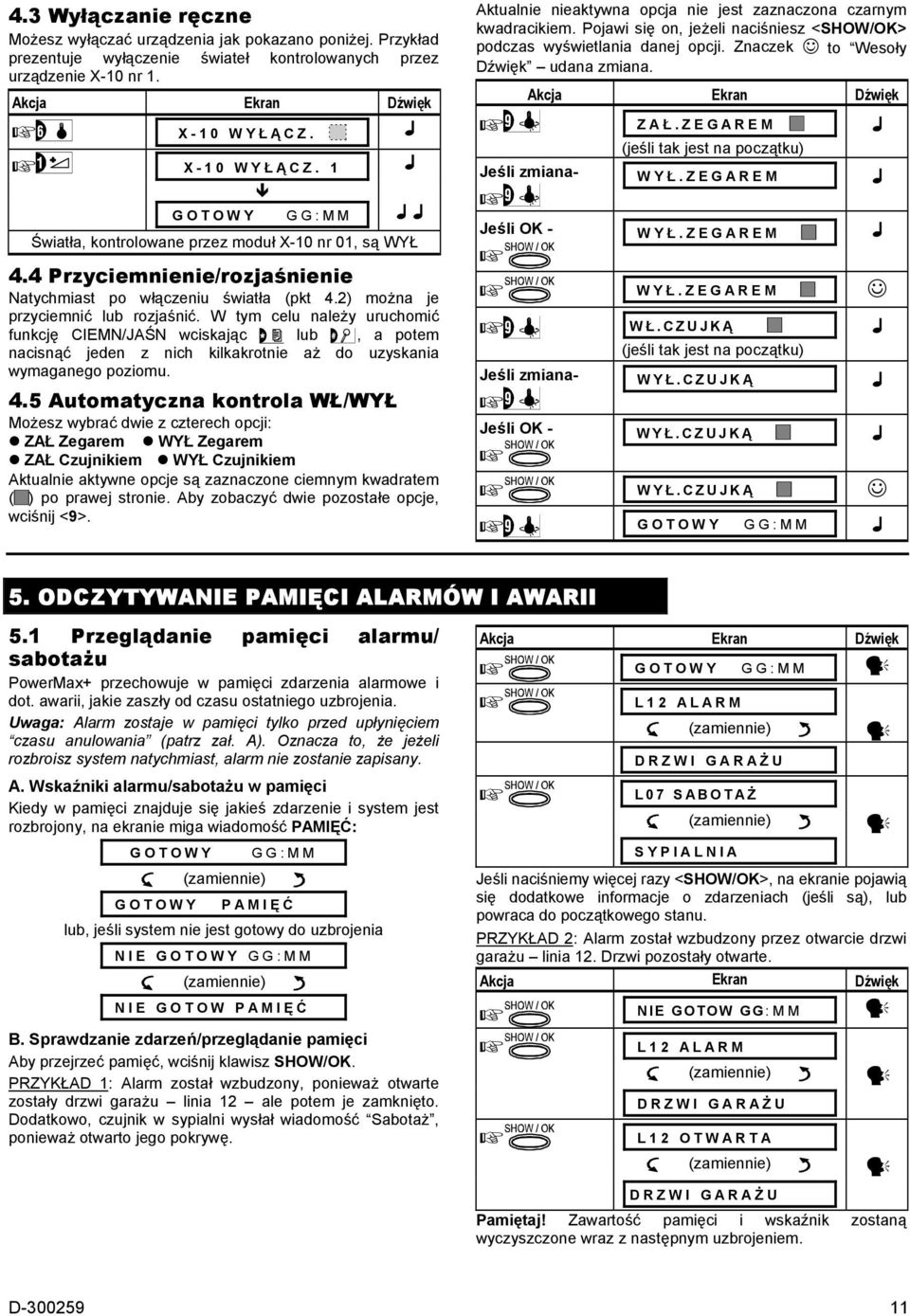 W tym celu należy uruchomić funkcję CIEMN/JAŚN wciskając lub, a potem nacisnąć jeden z nich kilkakrotnie aż do uzyskania wymaganego poziomu. 4.